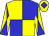 Yellow body, blue quarters, yellow arms, blue diabolo, yellow cap, blue diamond