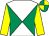 White and emerald green diabolo, yellow sleeves, emerald green and yellow quartered cap