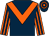 Dark blue, orange chevron, orange and dark blue striped sleeves, dark blue and orange hooped cap