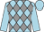 light blue, grey diamonds, light blue sleeves and cap