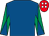 Royal blue, emerald green and royal blue diabolo on sleeves, red cap, white spots