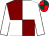 White & maroon quartered, white sleeves, dark green & red quartered cap