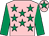 PINK, emerald green stars, emerald green sleeves, pink cap, emerald green star