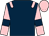 Dark blue, pink epaulets, pink sleeves, dark blue armlets, pink cap