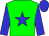green, blue star, blue sleeves and cap