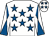 White, royal blue stars, diabolo on sleeves and stars on cap