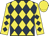 yellow, dark blue diamonds, yellow cap