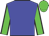 blue, black seams on green sleeves, green cap
