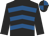 Black, royal blue chevrons, black sleeves, quartered cap