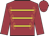 Claret, gold braid, claret sleeves, claret cap
