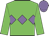 Green body, mauve diamond hoop, green arms, mauve cap