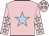 pink, light blue star,light blue stars on sleeves and cap