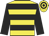 Yellow body, black hooped, black arms, yellow cap, black hooped