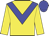 Yellow body, blue chevron, yellow arms, blue cap