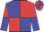 Blue and red quartered, red and blue halved sleeves, quartered cap