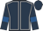 Dark blue, white seams, dark blue sleeves, royal blue armlets, dark blue cap