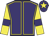 Purple, yellow seams, yellow sleeves, purple armlets, purple cap, yellow star