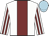 White, maroon stripe, striped sleeves, light blue cap