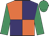 Orange and purple (quartered), emerald green sleeves and cap