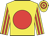 Yellow, red disc, striped sleeves, hooped cap