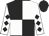 Black and white (quartered), white sleeves, black diamonds, black cap