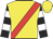 Yellow, red sash, black and white hooped sleeves