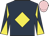 Dark blue, yellow diamond, diabolo on sleeves, pink cap