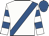 White, royal blue sash, hooped sleeves, royal blue cap