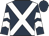 Dark blue, white cross belts, chevrons on sleeves