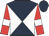 Dark blue and white diabolo, red sleeves, white armlets, dark blue cap