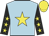 Light blue, yellow star, black sleeves, yellow stars and cap