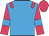 Turquoise blue, cerise epaulettes and sleeves, turquoise blue armband, cerise cap