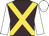Brown, gold crossed sashes, white sleeves and cap