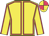 Yellow, cerise seams, quartered cap
