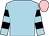 light blue, black hoops on sleeves, pink cap