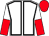 White, black seams, red & white halved sleeves, red cap