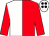 Red & white halved, red sleeves, white cap, black spots