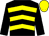 Black and yellow chevrons, black sleeves, yellow cap