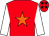 Red, orange star, white sleeves, red cap, black stars
