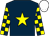 DARK BLUE, YELLOW star, checked sleeves, WHITE cap