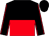 black and red halved horizontally, black sleeves, red seams, black cap