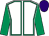 White, emerald green seams, emerald green sleeves, purple cap