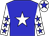 Blue body, white star, white arms, blue stars, white cap, blue star