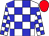 White body, blue checked, white arms, blue checked, red cap