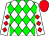 White, green diamonds, red diamonds on sleeves, red cap