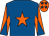 Royal blue, orange star, orange and royal blue diabolo on sleeves, orange cap, royal blue stars