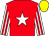 Red body, white star, white arms, red striped, yellow cap