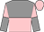 Grey and pink halved horizontally,  pink and grey halved sleeves, pink cap