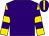 Purple, gold sleeves, purple hoops, purple cap with gold stripe