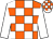 Orange & white check, white sleeves, check cap